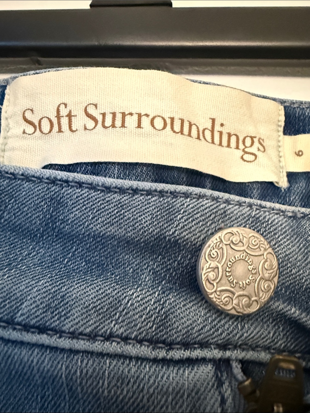Soft Surroundings Blue Pearl-Embellished Straight-Leg Jeans - Picture 2 of 9